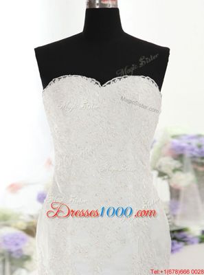 Superior Mermaid White Sweetheart Lace Up Lace Wedding Gown Court Train Sleeveless