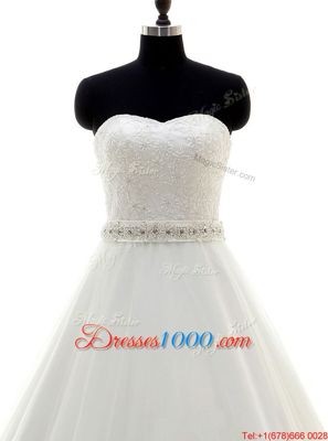 Custom Made Mermaid Scoop White Sleeveless Brush Train Beading and Lace With Train Bridal Gown