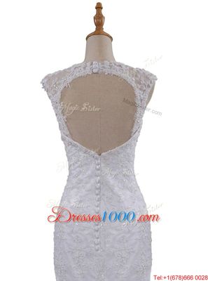 Custom Made Mermaid Scoop White Sleeveless Brush Train Beading and Lace With Train Bridal Gown