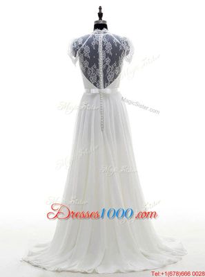 Sleeveless Brush Train Beading and Lace Clasp Handle Bridal Gown