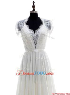 Sleeveless Brush Train Beading and Lace Clasp Handle Bridal Gown
