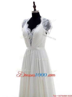 Sleeveless Brush Train Beading and Lace Clasp Handle Bridal Gown