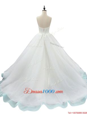 Organza Sweetheart Sleeveless Lace Up Beading and Appliques Wedding Gown in Multi-color
