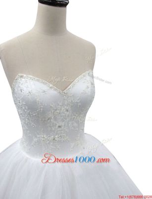 Organza Sweetheart Sleeveless Lace Up Beading and Appliques Wedding Gown in Multi-color