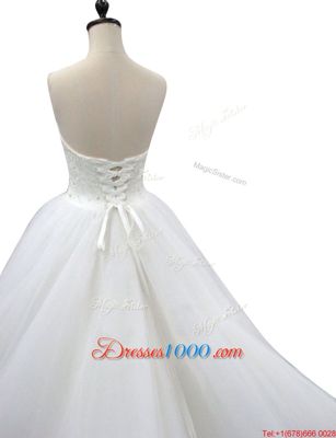 Organza Sweetheart Sleeveless Lace Up Beading and Appliques Wedding Gown in Multi-color