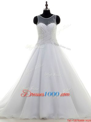 Suitable Scoop Organza Sleeveless With Train Wedding Dresses Sweep Train and Beading