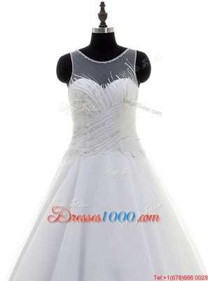 Suitable Scoop Organza Sleeveless With Train Wedding Dresses Sweep Train and Beading