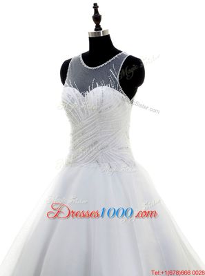 Suitable Scoop Organza Sleeveless With Train Wedding Dresses Sweep Train and Beading