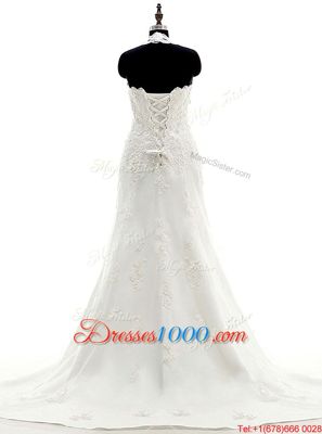 Shining Halter Top White Scalloped Lace Up Lace and Appliques Bridal Gown Brush Train Sleeveless