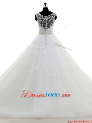Scoop With Train Clasp Handle Wedding Dress White and In for Wedding Party with Beading Brush Train