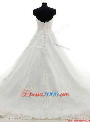 Lace White Sleeveless Tulle Brush Train Clasp Handle Wedding Gowns for Wedding Party