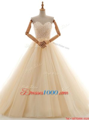 Deluxe Champagne Sweetheart Lace Up Lace Bridal Gown Sleeveless