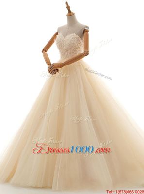 Deluxe Champagne Sweetheart Lace Up Lace Bridal Gown Sleeveless