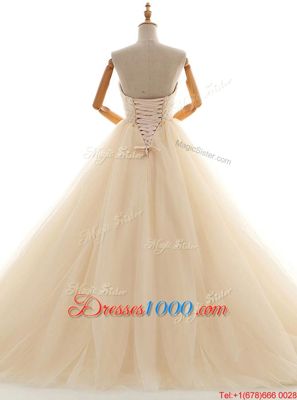 Deluxe Champagne Sweetheart Lace Up Lace Bridal Gown Sleeveless