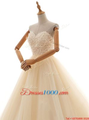 Deluxe Champagne Sweetheart Lace Up Lace Bridal Gown Sleeveless