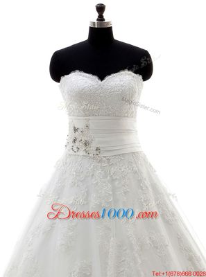 Lovely Scoop White Sleeveless Tulle Brush Train Zipper Wedding Dresses for Wedding Party