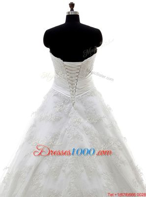 Lovely Scoop White Sleeveless Tulle Brush Train Zipper Wedding Dresses for Wedding Party