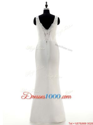 Scoop Sleeveless Wedding Gown Floor Length Beading White Tulle