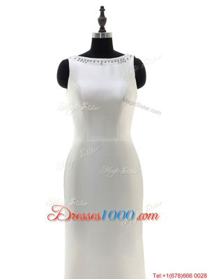 Scoop Sleeveless Wedding Gown Floor Length Beading White Tulle