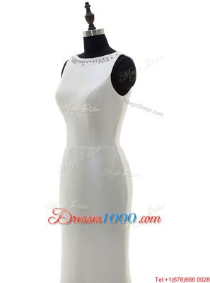 Scoop Sleeveless Wedding Gown Floor Length Beading White Tulle