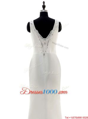 Scoop Sleeveless Wedding Gown Floor Length Beading White Tulle
