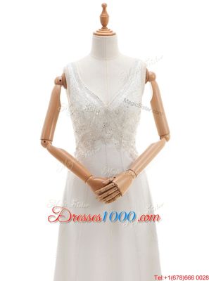 White Sleeveless Silk Like Satin Backless Wedding Dress for Wedding Party