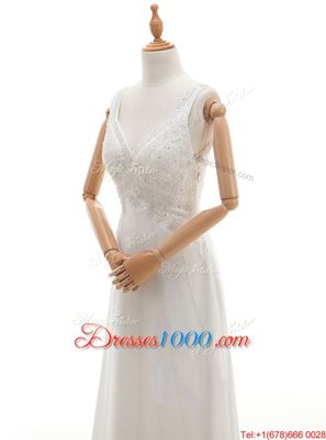 White Sleeveless Silk Like Satin Backless Wedding Dress for Wedding Party