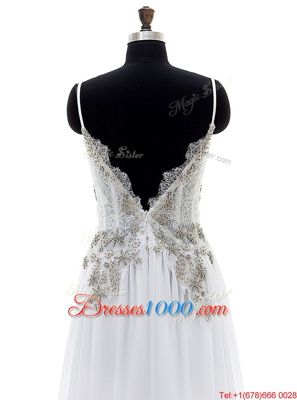 Fitting Scoop White Sleeveless Satin Sweep Train Zipper Bridal Gown for Wedding Party