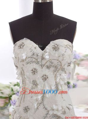 Glorious Mermaid Zipper Bridal Gown White and In for Wedding Party with Beading and Appliques Brush Train