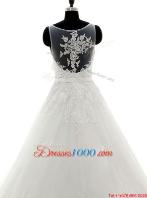 Lace White High-neck Zipper Appliques Wedding Gown Brush Train Long Sleeves