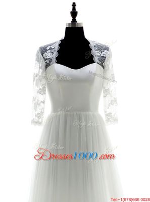 Fashion White Wedding Gowns Wedding Party and For with Appliques Sweetheart 3|4 Length Sleeve Brush Train Zipper