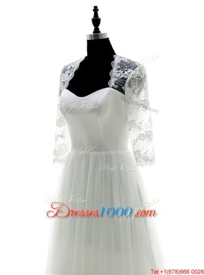 Fashion White Wedding Gowns Wedding Party and For with Appliques Sweetheart 3|4 Length Sleeve Brush Train Zipper