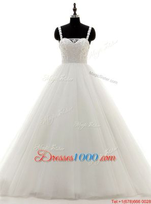 Trendy White Straps Neckline Beading Wedding Dress Sleeveless Zipper