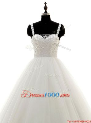 Trendy White Straps Neckline Beading Wedding Dress Sleeveless Zipper