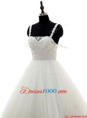 Trendy White Straps Neckline Beading Wedding Dress Sleeveless Zipper