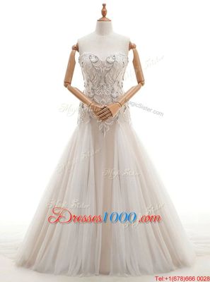 Colorful With Train Lace Up Wedding Dress White and In for Wedding Party with Beading Brush Train