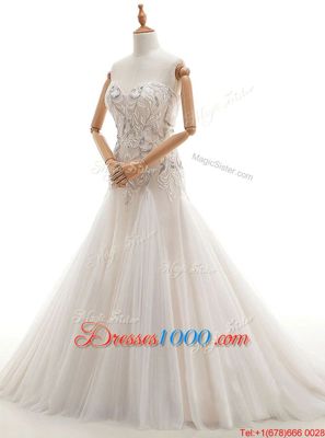 Colorful With Train Lace Up Wedding Dress White and In for Wedding Party with Beading Brush Train