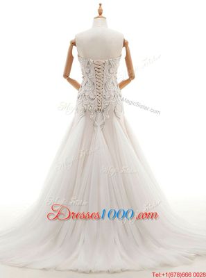 Colorful With Train Lace Up Wedding Dress White and In for Wedding Party with Beading Brush Train