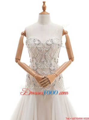 Colorful With Train Lace Up Wedding Dress White and In for Wedding Party with Beading Brush Train