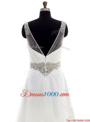 V-neck Sleeveless Brush Train Zipper Wedding Dress White Chiffon