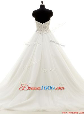 With Train Ball Gowns Sleeveless White Wedding Gowns Brush Train Clasp Handle
