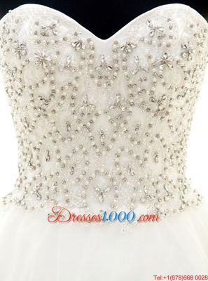 With Train Ball Gowns Sleeveless White Wedding Gowns Brush Train Clasp Handle