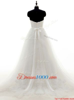 Lace White Zipper Bridal Gown Sashes|ribbons Sleeveless With Brush Train