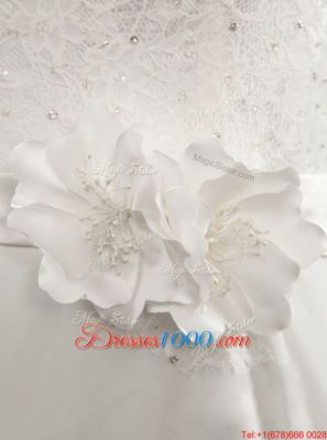Extravagant White Lace Up Sweetheart Beading and Lace and Appliques Wedding Gowns Tulle Sleeveless Court Train