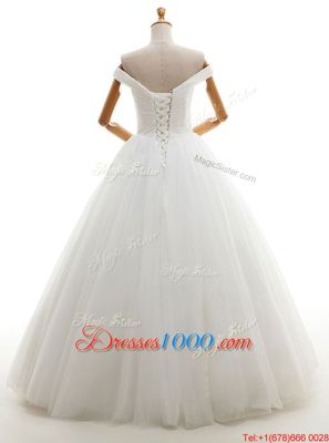 White Sweetheart Neckline Lace and Appliques Wedding Dress Sleeveless Lace Up