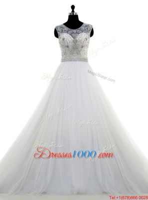 Chic Scoop Sleeveless Zipper Wedding Dress White Organza