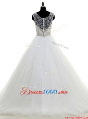 Chic Scoop Sleeveless Zipper Wedding Dress White Organza