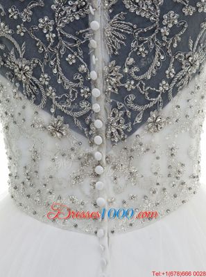 Chic Scoop Sleeveless Zipper Wedding Dress White Organza