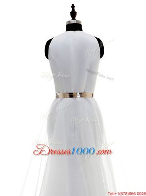 Chic Scoop Sleeveless Zipper Wedding Dress White Organza