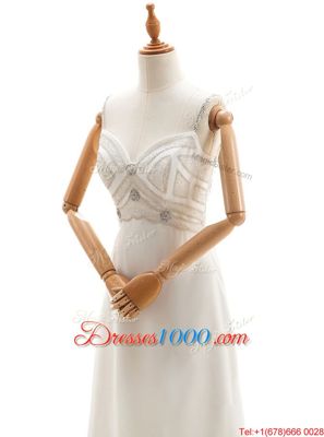 Sleeveless Chiffon Floor Length Backless Wedding Dress in White for with Beading